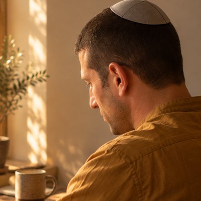 גיל אלכסנדר בשולחן העבודה, ליד החלון